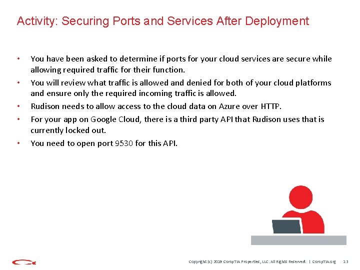 Activity: Securing Ports and Services After Deployment • • • You have been asked