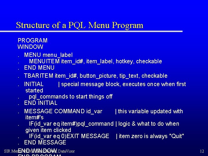 Customizing the SIR Menu System Managing the Interactive