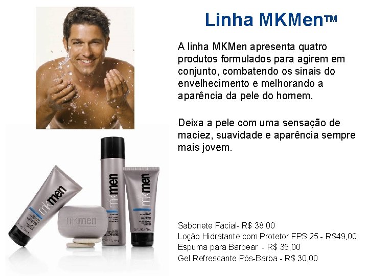 Linha MKMen. TM A linha MKMen apresenta quatro produtos formulados para agirem em conjunto,