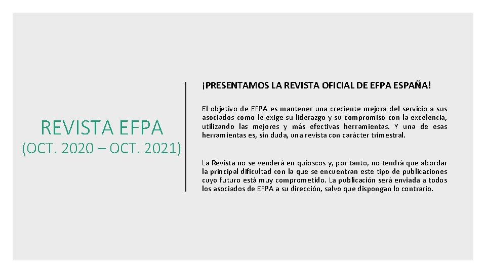 ¡PRESENTAMOS LA REVISTA OFICIAL DE EFPA ESPAÑA! REVISTA EFPA (OCT. 2020 – OCT. 2021)