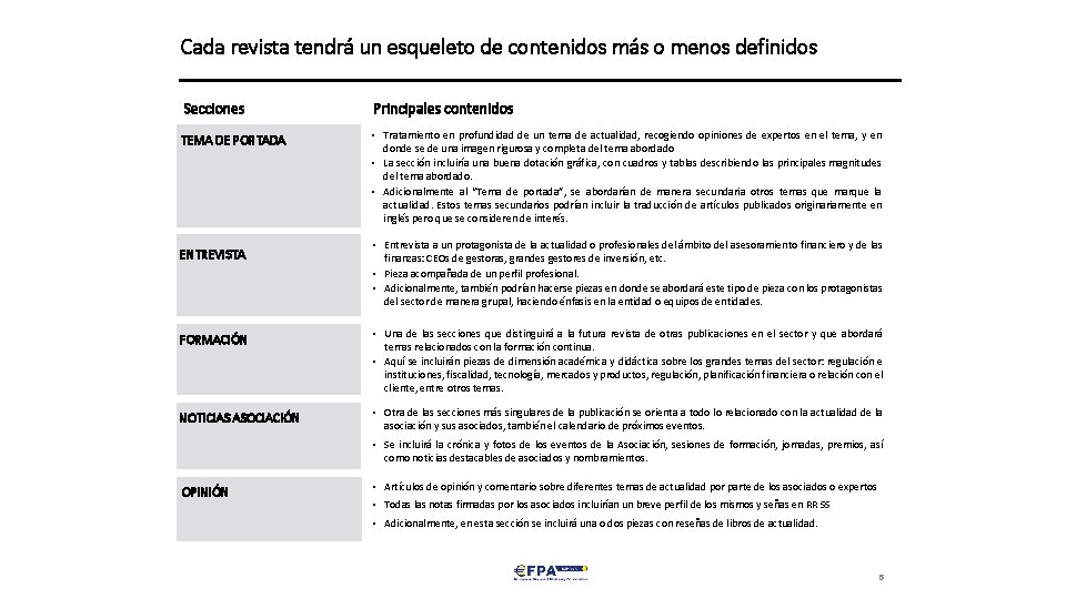 Cada revista tendrá un esqueleto de contenidos más o menos definidos Secciones Principales contenidos