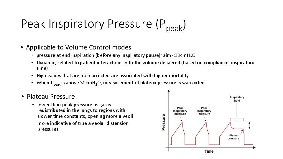 Peak Inspiratory Pressure (Ppeak) • Applicable to Volume Control modes • pressure at end