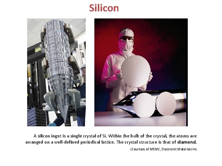 Silicon A silicon ingot is a single crystal of Si. Within the bulk of
