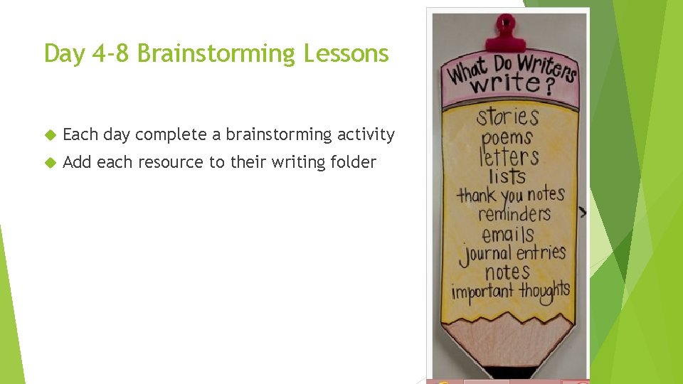 Day 4 -8 Brainstorming Lessons Each day complete a brainstorming activity Add each resource