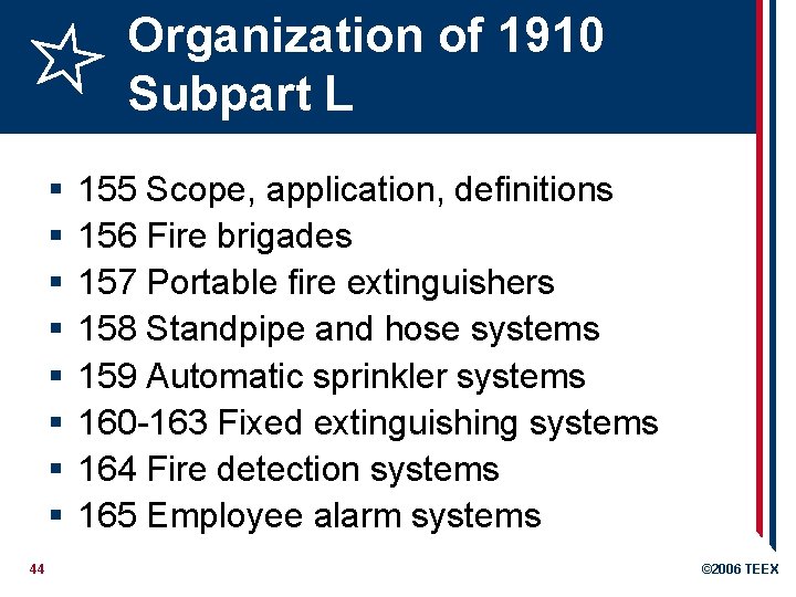 Organization of 1910 Subpart L § § § § 44 155 Scope, application, definitions