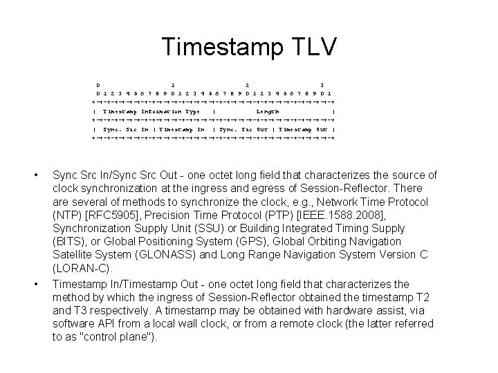 Timestamp TLV 0 1 2 3 4 5 6 7 8 9 0 1