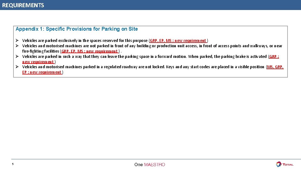 REQUIREMENTS Appendix 1: Specific Provisions for Parking on Site { Ø Vehicles are parked