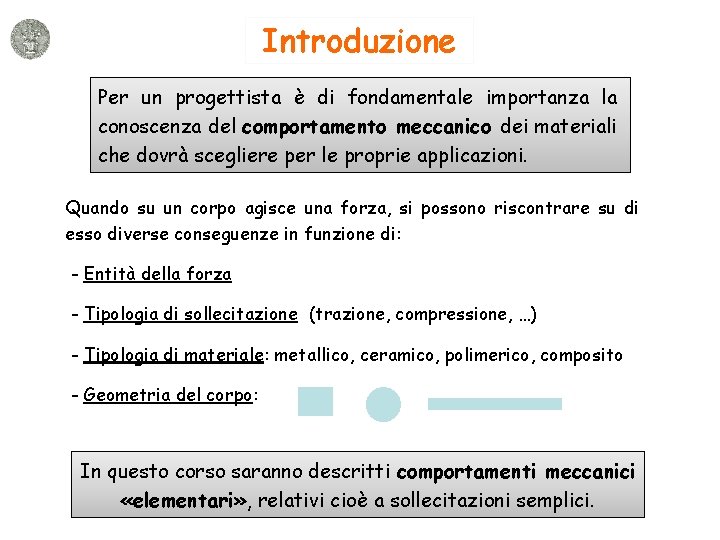 Introduzione Per un progettista è di fondamentale importanza la conoscenza del comportamento meccanico dei