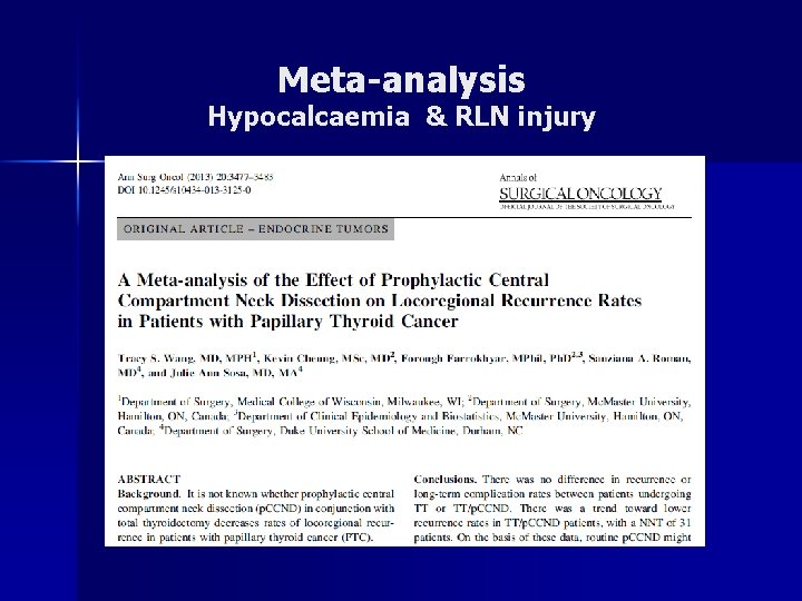 Meta-analysis Hypocalcaemia & RLN injury Meta-analysis Hypocalcaemia & RLN injury