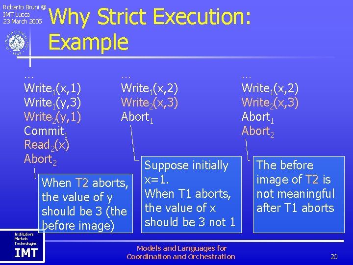 Roberto Bruni @ IMT Lucca 23 March 2005 Why Strict Execution: Example … Write