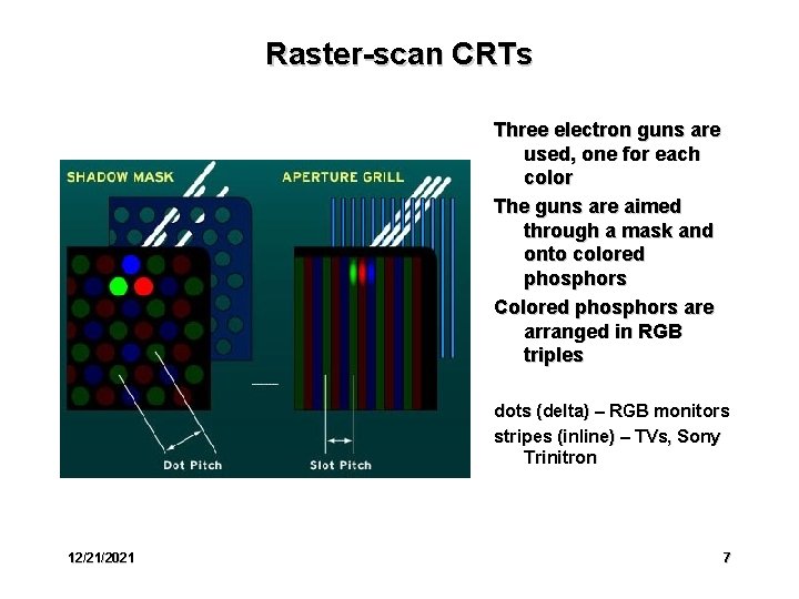 Raster-scan CRTs Three electron guns are used, one for each color The guns are