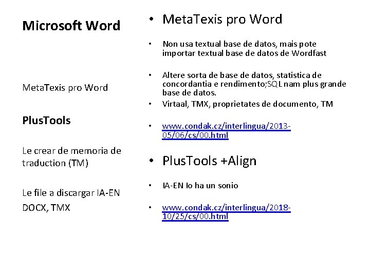 Microsoft Word • Meta. Texis pro Word • Non usa textual base de datos,