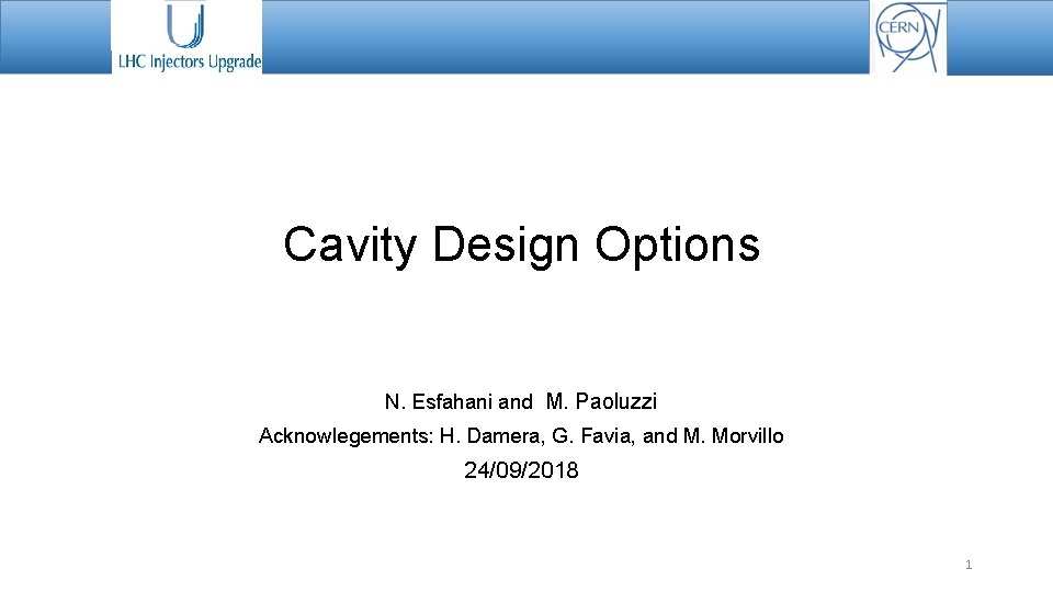 Cavity Design Options N. Esfahani and M. Paoluzzi Acknowlegements: H. Damera, G. Favia, and