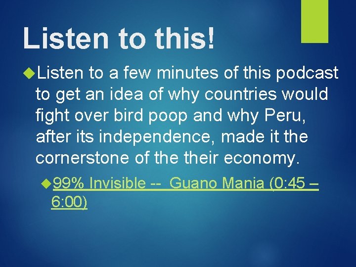 Listen to this! Listen to a few minutes of this podcast to get an