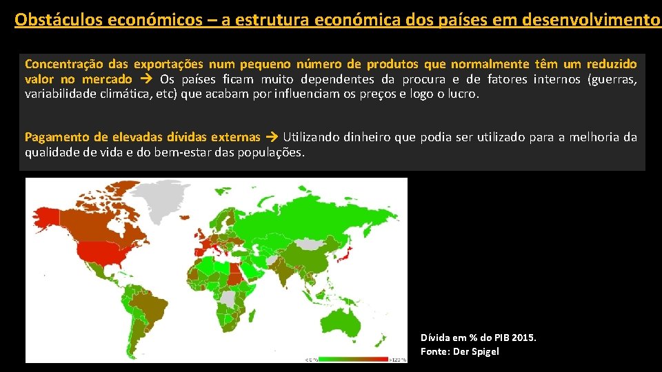 Obstáculos económicos – a estrutura económica dos países em desenvolvimento Concentração das exportações num