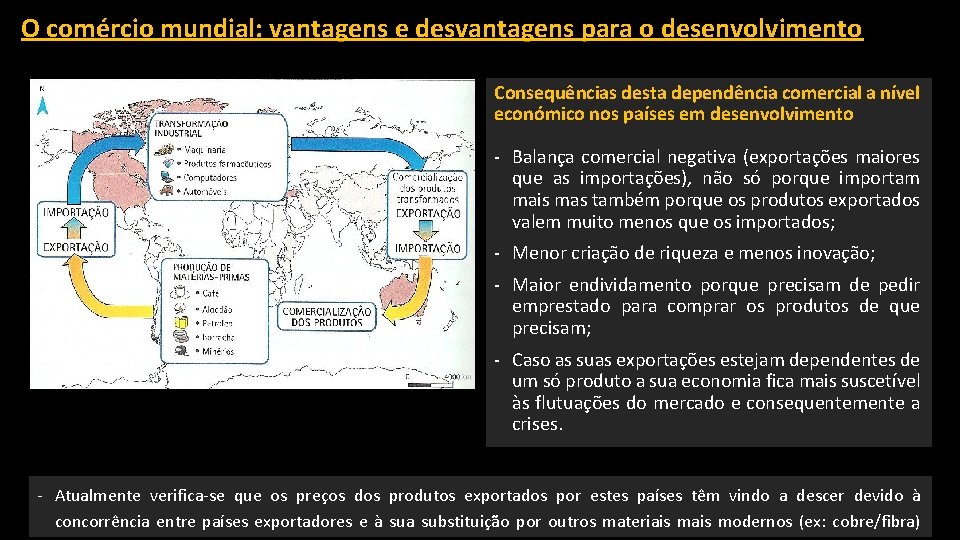 O comércio mundial: vantagens e desvantagens para o desenvolvimento Consequências desta dependência comercial a