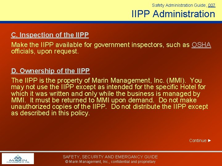 Safety Administration Guide, 007 IIPP Administration C. Inspection of the IIPP Make the IIPP Safety Administration Guide, 007 IIPP Administration C. Inspection of the IIPP Make the IIPP