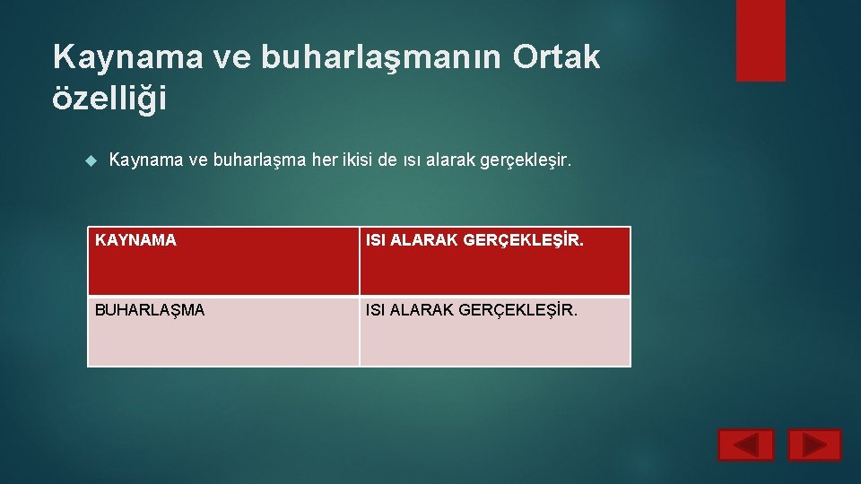 Kaynama ve buharlaşmanın Ortak özelliği Kaynama ve buharlaşma her ikisi de ısı alarak gerçekleşir.