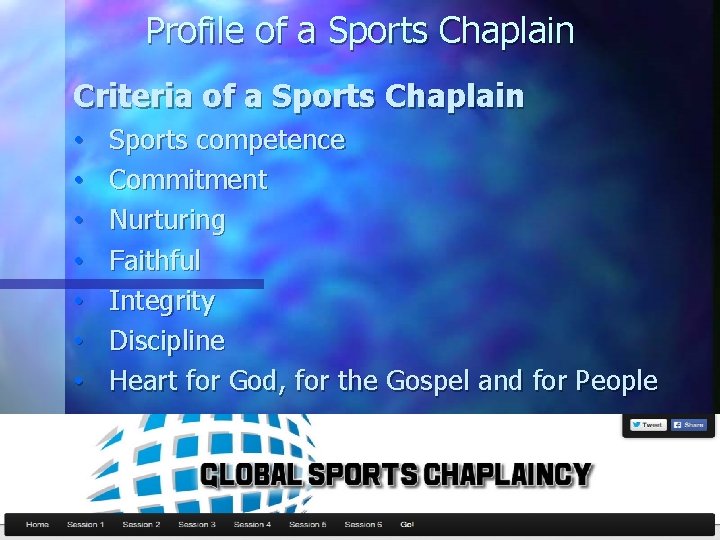 Profile of a Sports Chaplain Criteria of a Sports Chaplain • • Sports competence