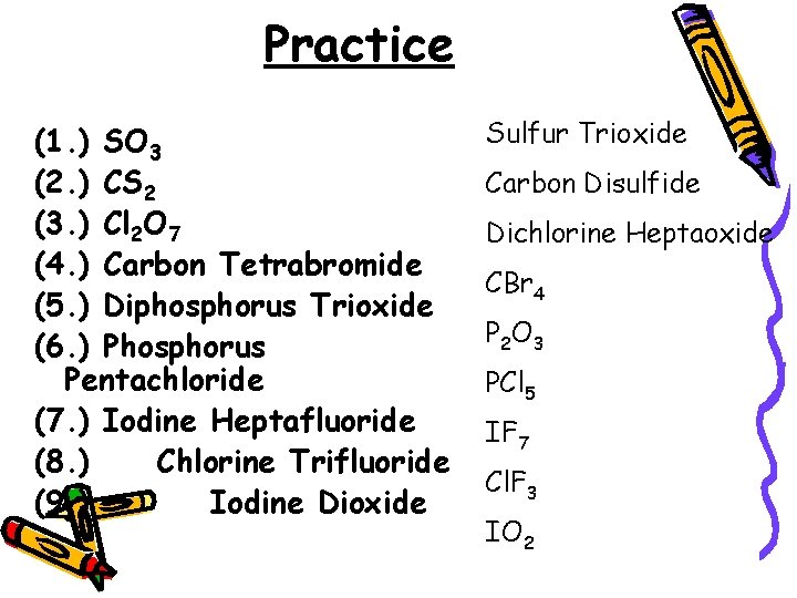 Practice (1. ) SO 3 (2. ) CS 2 (3. ) Cl 2 O
