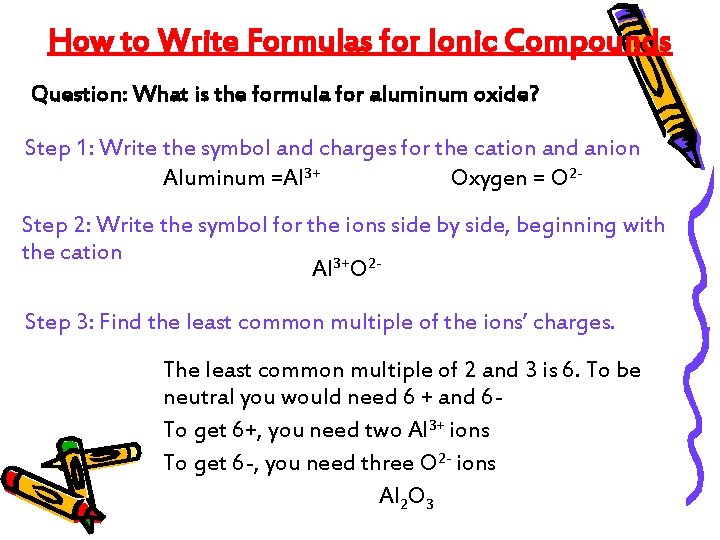 How to Write Formulas for Ionic Compounds Question: What is the formula for aluminum