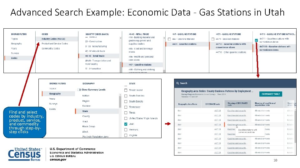 Advanced Search Example: Economic Data - Gas Stations in Utah Find and select codes