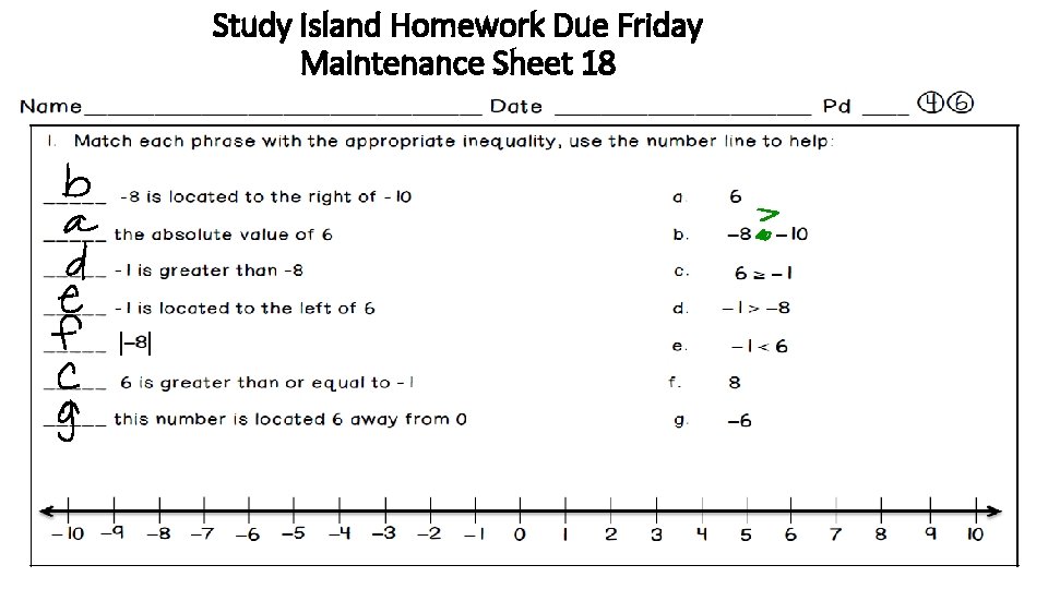 Study Island Homework Due Friday Maintenance Sheet 18 