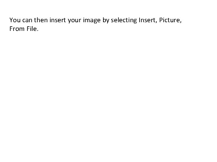 You can then insert your image by selecting Insert, Picture, From File. 