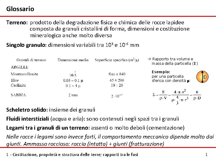 Glossario Terreno: prodotto della degradazione fisica e chimica delle rocce lapidee composta da granuli