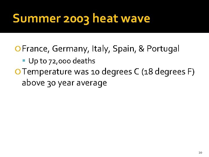Summer 2003 heat wave France, Germany, Italy, Spain, & Portugal Up to 72, 000