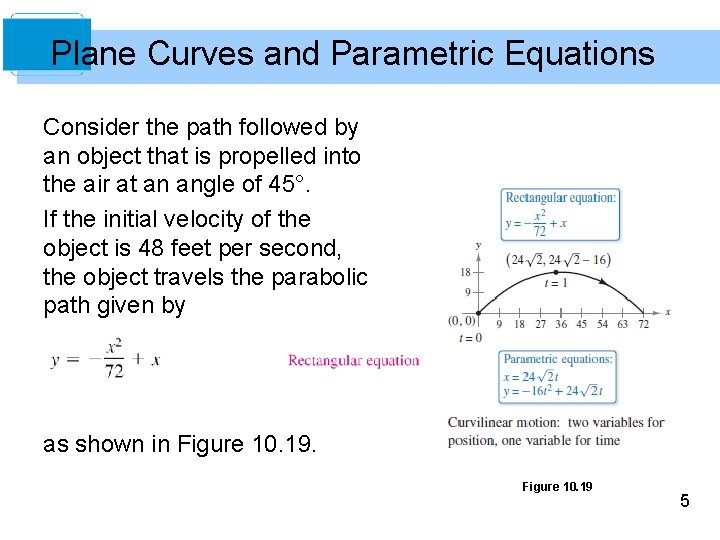Plane Curves and Parametric Equations Consider the path followed by an object that is Plane Curves and Parametric Equations Consider the path followed by an object that is