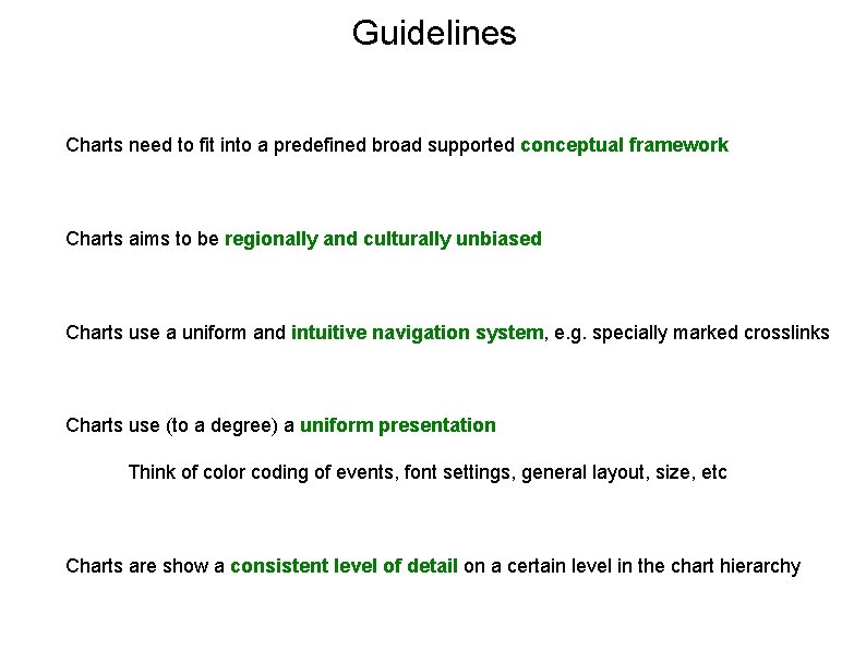 Guidelines Charts need to fit into a predefined broad supported conceptual framework Charts aims