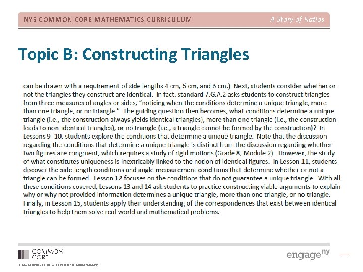NYS COMMON CORE MATHEMATICS CURRICULUM Topic B: Constructing Triangles © 2012 Common Core, Inc.