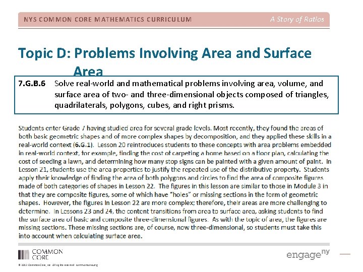 NYS COMMON CORE MATHEMATICS CURRICULUM A Story of Ratios Topic D: Problems Involving Area