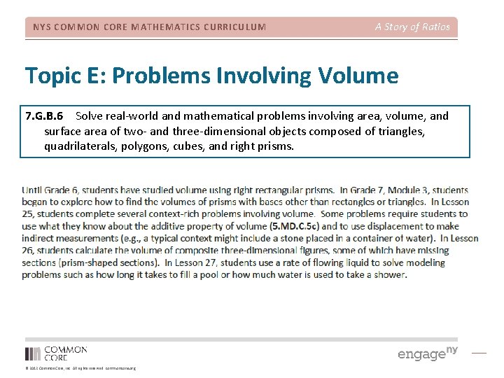 NYS COMMON CORE MATHEMATICS CURRICULUM A Story of Ratios Topic E: Problems Involving Volume