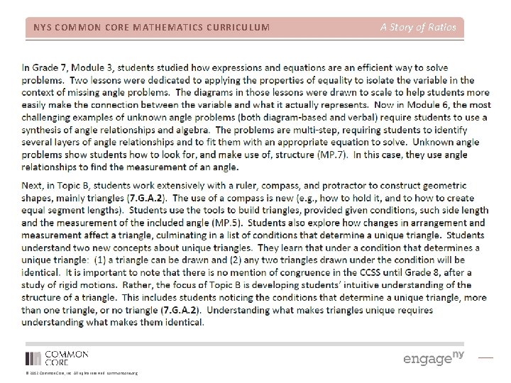 NYS COMMON CORE MATHEMATICS CURRICULUM © 2012 Common Core, Inc. All rights reserved. commoncore.