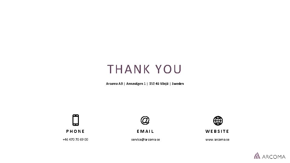 THANK YOU Arcoma AB | Annavägen 1 | 352 46 Växjö | Sweden PHONE
