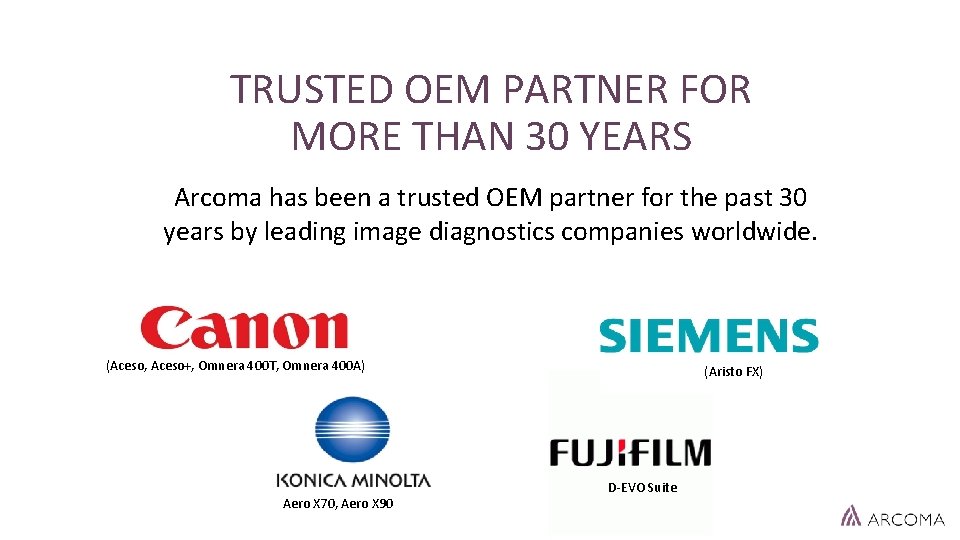 TRUSTED OEM PARTNER FOR MORE THAN 30 YEARS Arcoma has been a trusted OEM
