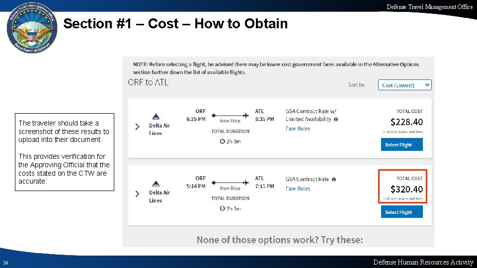 Defense Travel Management Office Section #1 – Cost – How to Obtain The traveler