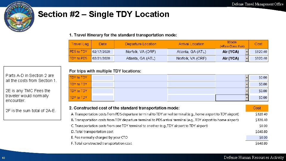 Defense Travel Management Office Section #2 – Single TDY Location Parts A-D in Section