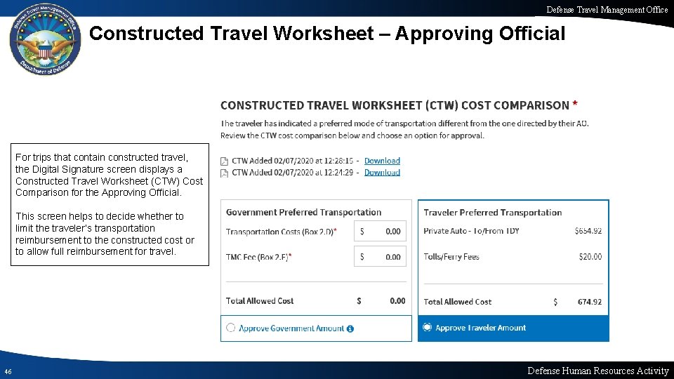 Defense Travel Management Office Constructed Travel Worksheet – Approving Official For trips that contain