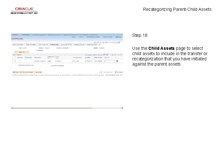 Recategorizing Parent-Child Assets Step 18 Use the Child Assets page to select child assets