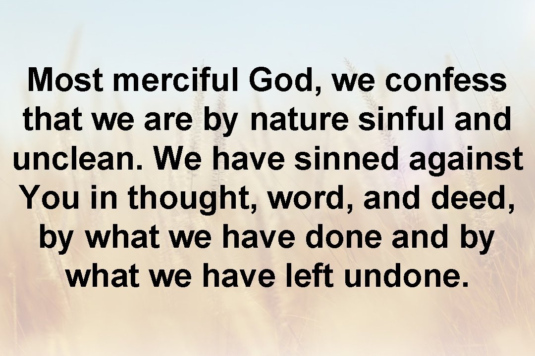 Most merciful God, we confess that we are by nature sinful and unclean. We