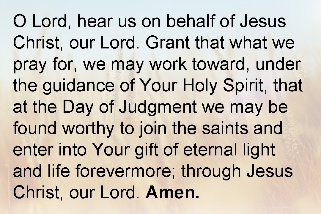 O Lord, hear us on behalf of Jesus Christ, our Lord. Grant that we