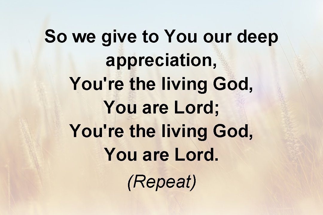 So we give to You our deep appreciation, You're the living God, You are