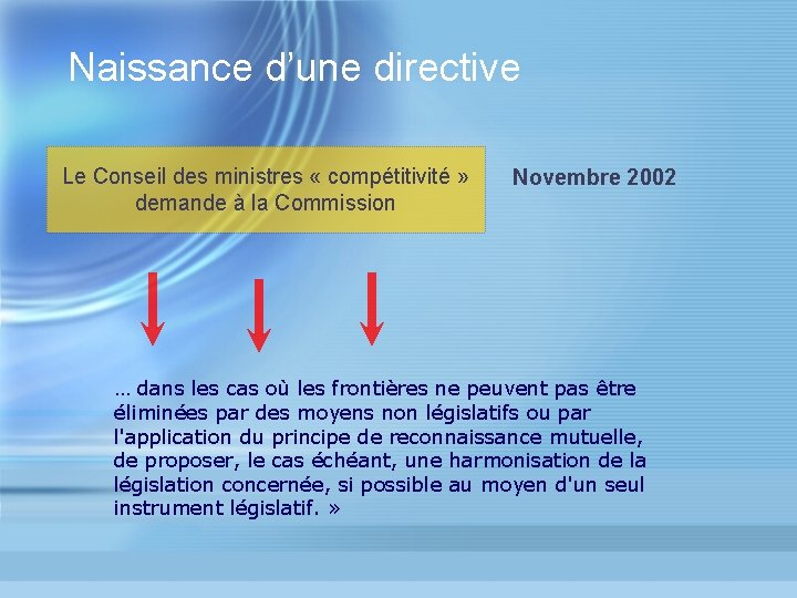 Naissance d’une directive Le Conseil des ministres « compétitivité » demande à la Commission