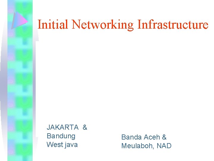 Initial Networking Infrastructure JAKARTA & Bandung West java Banda Aceh & Meulaboh, NAD 