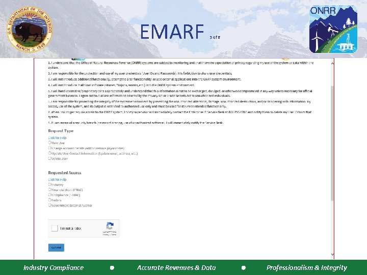 EMARF Industry Compliance 3 of 6 Accurate Revenues & Data Professionalism & Integrity 