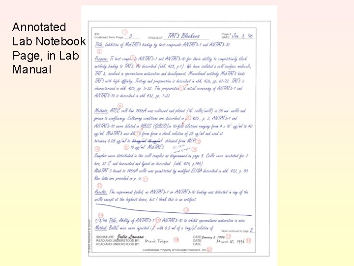 Annotated Lab Notebook Page, in Lab Manual 
