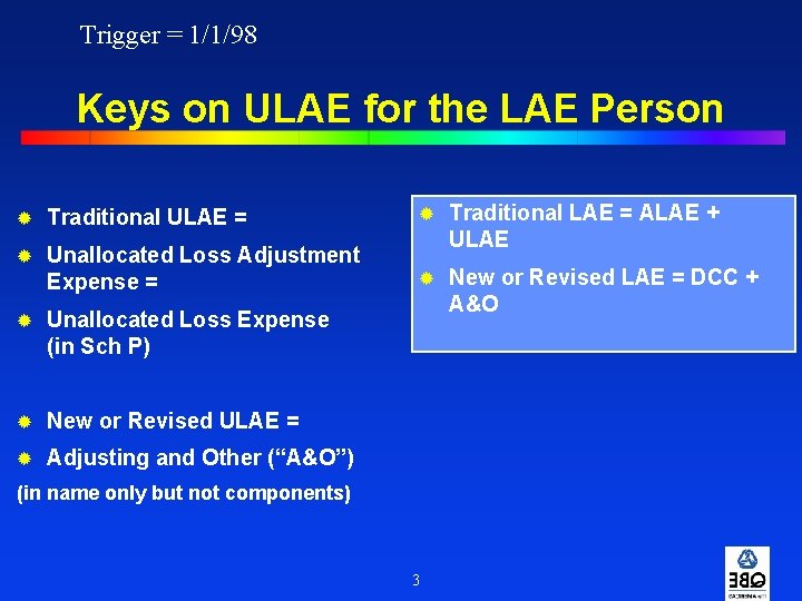 Trigger = 1/1/98 Keys on ULAE for the LAE Person ® Traditional ULAE =